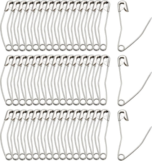 100Pcs Curved Safety Pins Size 3, 2" / 50mm Quilting Basting Pins, Bent Safety Pins for Quilting and Knitting (Sliver)...