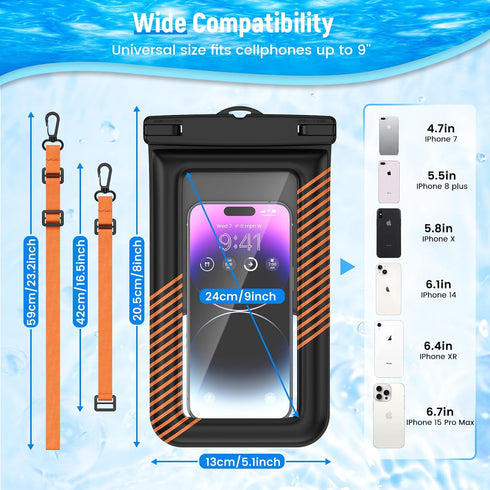 Large IPX8 Floating Waterproof Phone Pouch Up to 9.0", 2 Pack Waterproof Phone Case Dry Bag with Detachable Lanyard for iPhone 15/14/13 Pro Max/Ga...