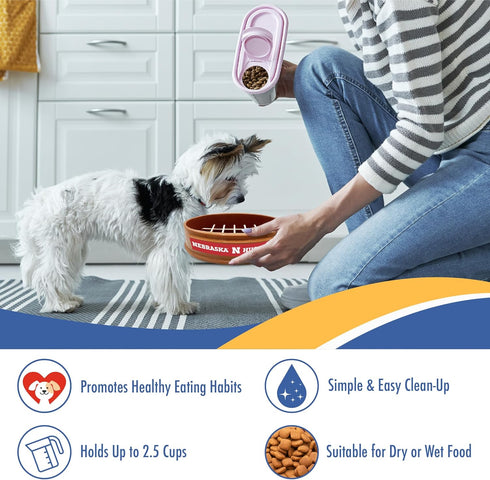 NCAA Super-Bowl - Nebraska Cornhuskers Slow Feeder Dog Bowl. Football Design Slow Feeding Cat Bowl for Healthy Digestion. Non-Slip Pet Bowl for La...