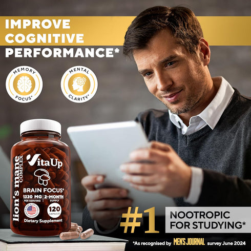 Lions Mane Supplement Capsules - USA Made Lion's Mane Mushroom Complex 1330mg - Mushroom Supplement with Cordyceps, Shiitake, Reishi - Brain Suppl...