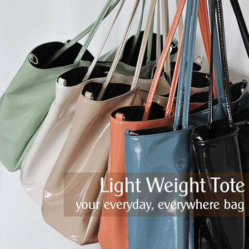 Shiny Patent Faux Leather Tote Glossy Shoulder Handbag for Women Convertible Purse...