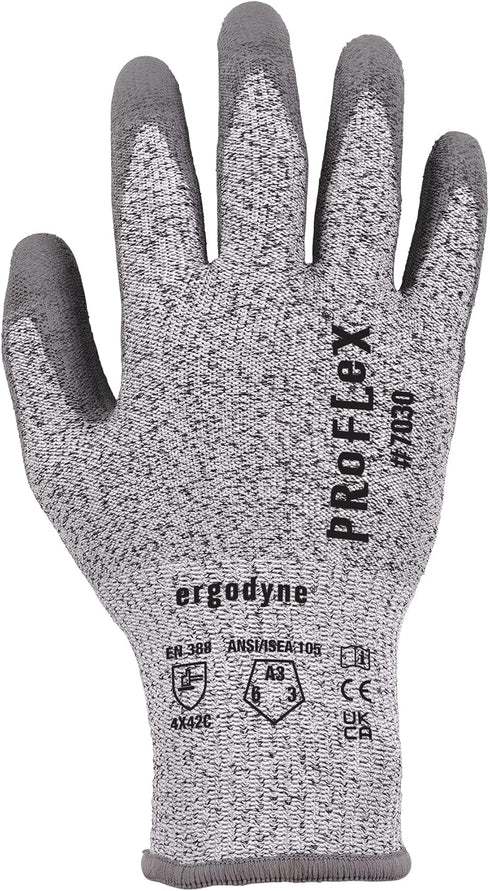 Ergodyne ProFlex 7030 Cut Resistant Work Gloves, ANSI A3, PU Coated Palms for Flexible No Slip Grip, Abrasion Resistant, 13g,Gray, 2X-Large...