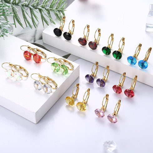 JOERICA 12 Pairs Leverback Dangle Earrings Set for Women Gold Plated CZ Stainless Steel Earrings 6/10MM Multicolor Cubic Zirconia Drop Earrings...