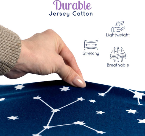 Fitted Unisex Crib Sheets (3 Pack) by GROW WILD - Jersey Knit Cotton Crib Sheets for Boys or Girls, 52” x 28” x 9” Crib Bedding Set (Moon, Stars a...