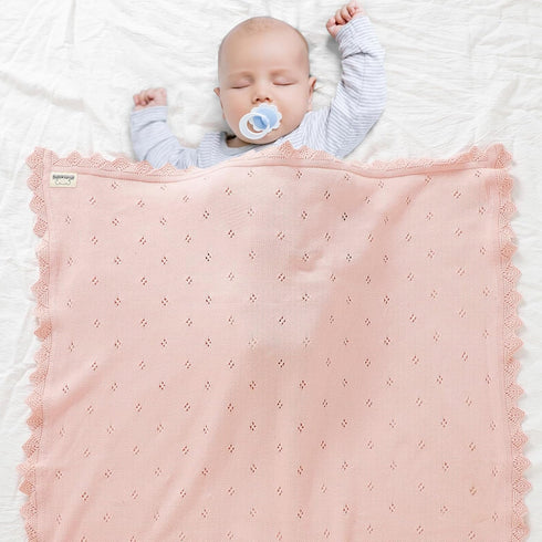 mimixiong Cotton Baby Blanket Knitted Crochet Receiving Crib Nursery Swaddling Blankets for Newborn Baby Boy Girl Pastel Pink 30x40 Inch (Pack of ...