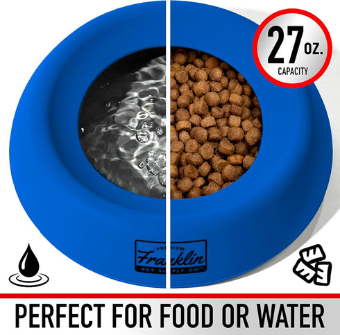 Franklin Pet Supply Travel Pet Silicon Bowl 27oz. – No Spill – BPA Free – Splash Proof – for Water and Food – Travel Smart Design – Portable Car D...