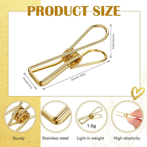 100 Pcs Paper Clips Metal Wire Hollow Out Clips Multi Purpose Utility Clips Invoice Bill Paper Clips Stainless Steel Hanging Clothes Pins for Scho...