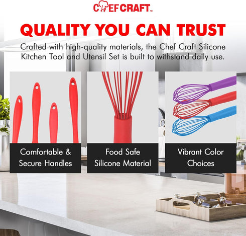Chef Craft Premium Silicone Wire Cooking Whisk, 10.5 Inch, Red...