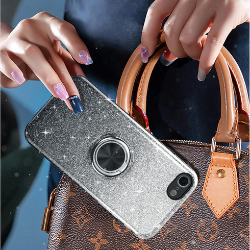 for iPhone SE 2020 Case Glitte,Slim Sparkly Case with 360°Ring Holder Kickstand Magnetic Car Mount Shock-Absorbent Sturdy Cover,for iPhone 8/7/SE ...