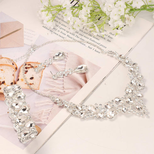 Udalyn Crystal Bridal Jewelry Sets for Women Necklace Earrings Bracelet Set for Wedding Rhinestone Bridesmaid Choices fit with Wedding Dress...