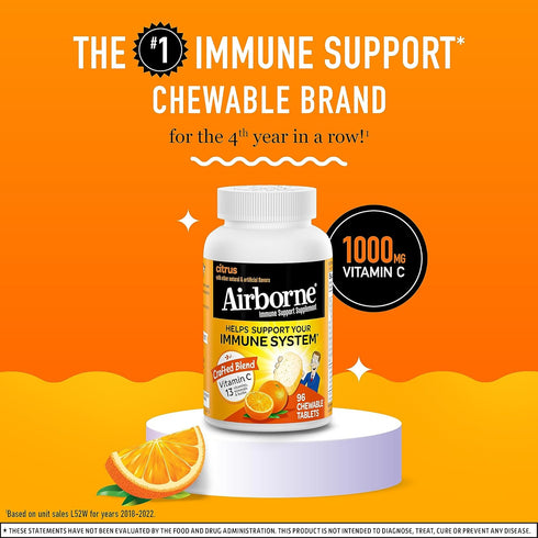 Airborne Vitamin C 1000mg (per Serving) - Citrus Chewable Tablets (96 Count in a Box) - Packaging May Vary...