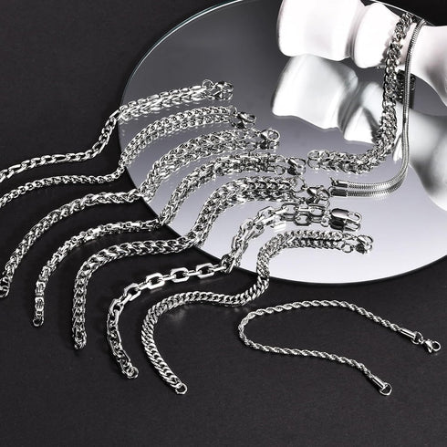 VNOX Silver Chain Bracelet for Men - 10 Pcs Solid Stainless Steel Rope/Figaro/Paperclip/Cuban Link/Snake Curb Chunky Chain Bracelet Set Wrist Band...