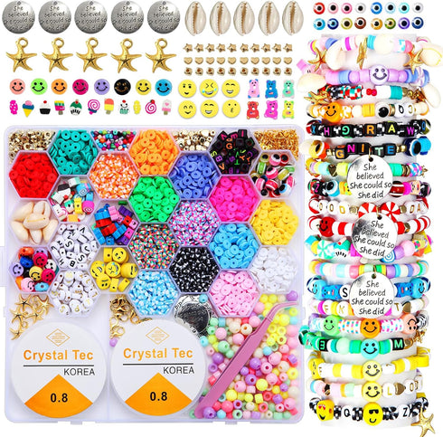 Goody King 3600+pcs Clay Beads Bracelet Making Kit for Beginner Heishi Beads Letter Beads 30 Color+ with Charms Kit for Jewelry Making Clay Beads ...
