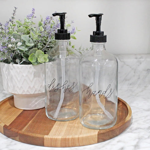 Cornucopia Brands 16oz Hands Dishes Pump Bottles (Clear, Set of 2); Pump Dispensers for Kitchen and Home...