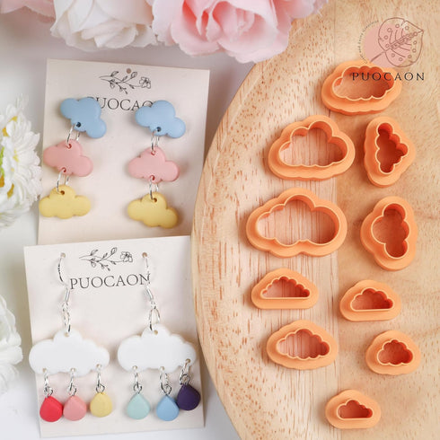 Puocaon Cloud Polymer Clay Cutters - 10 Pcs Basic Clay Cutters for Polymer Clay Jewelry, Cloud Shape Polymer Clay Cutters for Earrings, Simple Cla...