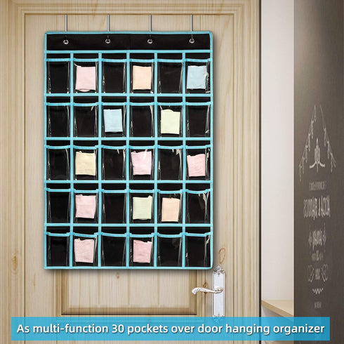 KEEPJOY Pocket Chart Organizer,Cell Phones Calculator Holder for Storage, Hanging Wall Door Caddy for Classroom .(30 Pockets-Black)...