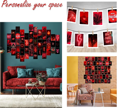50PCS Red Neon Aesthetic Pictures Wall Collage Kit, Neon Red Photos Collections Collage Dorm Decors for Girl Teens and Women, Trendy Wall Prints K...
