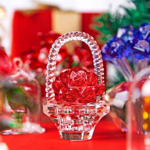 H&D HYALINE & DORA Crystal Red Rose Flower Basket Crystal Collectible Figurines Ornaments for Home Decor Table Centerpiece...