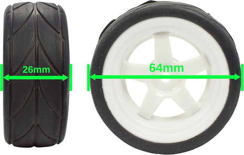 Apex RC Products 1/10 On-Road 12mm White 5 Spoke Wheels V Tread Rubber Tires (Set of 4) #5015...