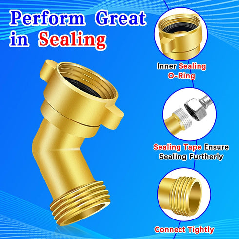 45 Degree Hose Elbow, 3/4'' GHT Garden Hose Elbow, Brass Water Hose Elbow for RV, Water Hose Connectors with Male to Female Port, 45 Degree Hose E...
