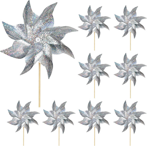 10 Pack Reflective Pinwheels for Yard and Garden, Wind Spinners Outdoor Bird Scare Devices, Sparkly Windmills for Garden Decor Scare Birds Away Ga...