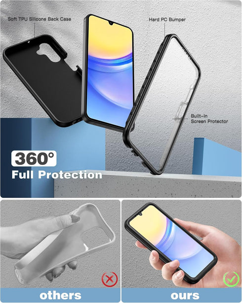 FNTCASE for Samsung Galaxy A15-5G Case: Phone Case with Built-in Screen Protector Protective Silicone Cell Phone Cover Rugged Shockproof Full Prot...