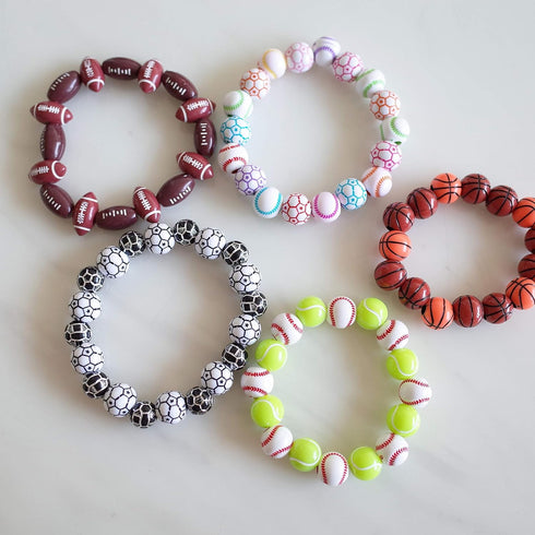 15 Styles Sports Beads Football Baseball Basketball Tennis Volleyball Soccer with 1 Roll of Elastic Rope and a Plastic Box for DIY Bracelet Neckla...