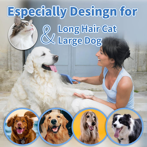 Slicker Brush for Dogs & Pet Comb Value Kit,50% Wider Large Dog Slicker Brush for Long Haired Dogs and Cats with Ergonomic Solid Wooden Handle,Lon...