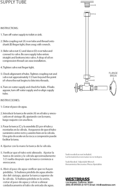 Westbrass D125-03 1/2" x 12" Flat Head Toilet Riser Supply Line, 1-Pack, Polished Brass...