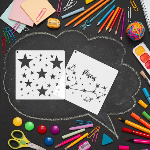 16 Star Stencils for Wall Painting Moon Twinkle Stars Stencil for Card Making Paint Reusable Star Zodiac Constellation Stencils for Walls Wood Bur...
