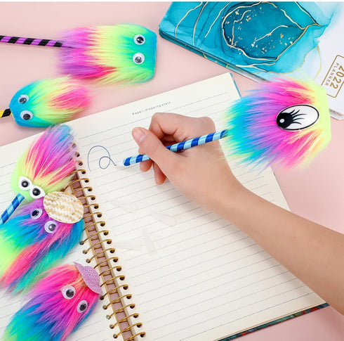 24 Pieces Rainbow Pens Cute Fluffy Pen Marabou Feather Pens Rainbow Fuzzy Pens Funny Pom Pom Pen for School Office Christmas Birthday Carnival Par...