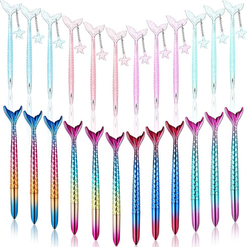 24 Pieces Mermaid Tail Gel Ink Pens for Child Mermaid Fish Ballpoint Pens for Mermaid Party Supplies Office School Supplies, 0.5 mm Black Gel Ink ...