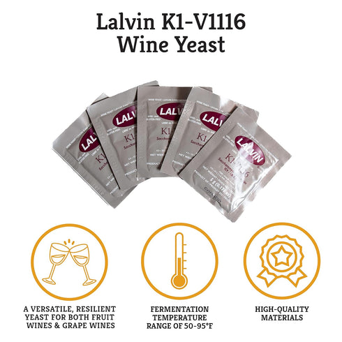 Craft A Brew - Lalvin K1-V1116 Wine Yeast - Neutral Dry Wine Yeast - For Traditional or Fruit Wines - Ingredients for Home Fermenting - Wine Makin...