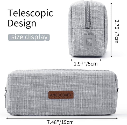 ANGOOBABY Small Pencil Case Student Pencil Pouch Coin Pouch Cosmetic Bag Office Stationery Organizer For Teen School-Grey Green...