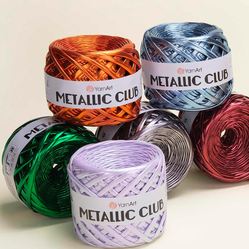 YarnArt Metallic Club Yarn Super Bulky T-Shirt Yarn 100% Polyester Yarn 6.35 oz / 180 gr, 60 yrds / 55 Meters, Shiny Colors, Handbag Yarn, Rug, Ch...