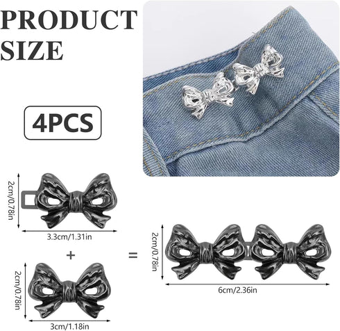 4 Pairs Bow Jeans Button Pins, Detachable Pant Waist Tightener Adjustable Waist Buckle Tighten Waist Buttons No Sew Pants Waist Adjuster Clips for...