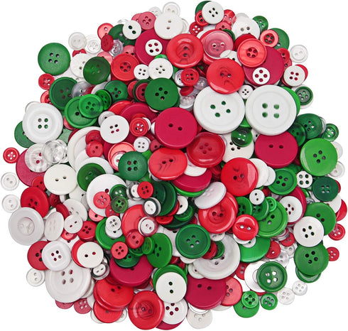 400g Christmas Craft Buttons Handmade Sewing Red Green White Button for Art Crafts Projects, DIY Decoration...