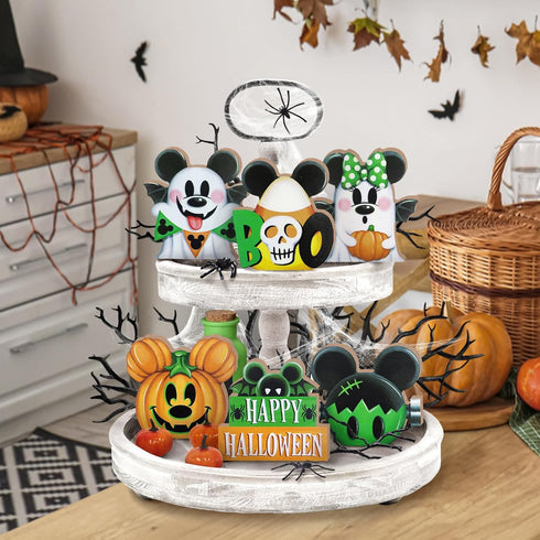 Halloween Tiered Tray Decor, Cute Cartoon Mouse Tray Decorations, Green Ghost Boo Jack O Lantern Pumpkin Wooden Signs, Funny Holiday Farmhouse Rus...
