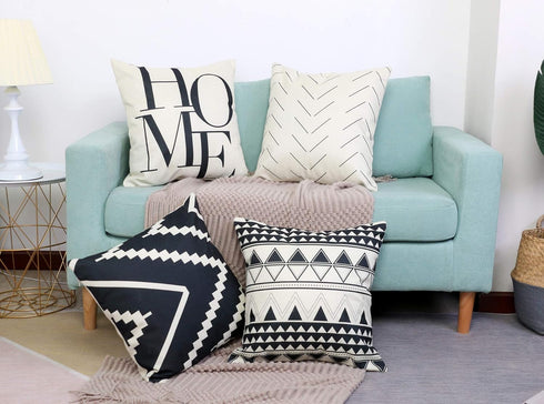 Set of 4 Decorative Throw Pillow Covers 18x18 Inch for Couch, Black and White/Cream Square Accent Pillows Case for Cushions Sofa Bed and Living Ro...