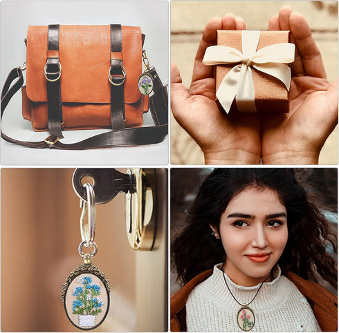 ZOCONE 6 Packs Embroidery Necklace Kit, Embroidery Pendant Kit Mini Cross Stitch Kit with Hoop, Necklace, Pendant, Brooch, Stamped Pattern Cloth, ...