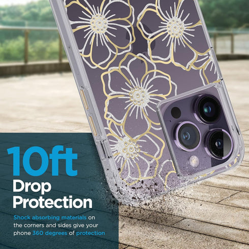 Case-Mate iPhone 14 Pro Max Case - Floral Gems - With 10ft Drop Protection & Wireless Charging - Sparkly Rhinestones Case for iPhone 14 Pro Max - ...