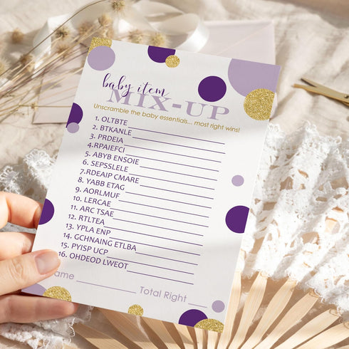 Purple and Gold Baby Shower Games - Word Scramble Game for Girls or Boys - Fun Gender Reveal Activity with Prizes - Prince or Princess Theme - 25 ...