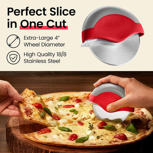 Kitchy Pizza Cutter Wheel with Protective Blade Cover, Ergonomic Pizza Slicer (Red)...