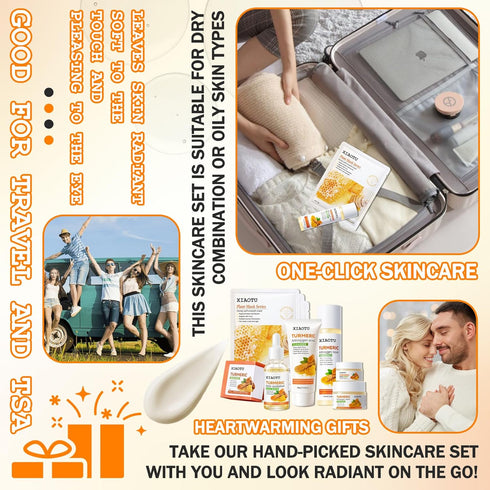 Turmeric Face Care Set with Hydrating Honey Face Masks,Skincare Gift Set Include Turmeric Cream,Cleanser,Face Serum,Toner,Eye Cream,Turmeric Soap,...