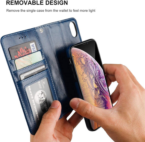 Bocasal for iPhone Xs/X Wallet Case with Card Holder PU Leather Magnetic Detachable Kickstand Shockproof Wrist Strap Removable Flip Cover for iPho...
