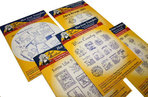 Aunt Martha's Iron On Transfer Patterns for Stitching, Embroidery or Fabric Painting, Patterns for Tea Towels/Kitchen Decor, Set of 5...
