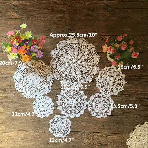 MINDPLUS Set of 14 Hand Crochet Doilies Cotton Crocheted Lace Doilies 4-10 Inches Round White Beige Vintage Wedding Tea Party...