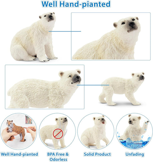 Toymany 6PCS Polar Bear Figurines Toy with Polar Bear Cub, 2-4" Realistic Plastic Arctic Animals Figures Family Set for Christmas Educational Toys...