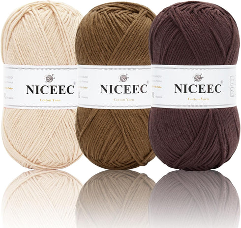 NICEEC 3 Skeins Soft Cotton Yarn 5ply Baby Cotton Yarn for Knitting Crochet Baby Weight Yarn Cotton Blend Yarn Total Length 3×220m(3×240 yds,100g×...