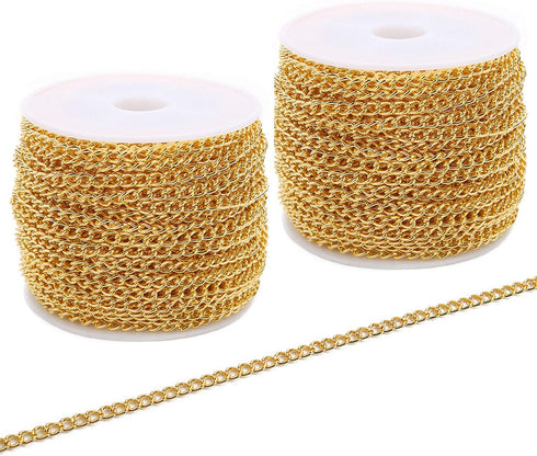 SWTOOL 60 Feets /20 Yards Metal Gold Link Chains, Iron Bulk Curb Chain for DIY Craft Jewelry Chain Making, 2 Rolls x 10 Yards (Gold)...